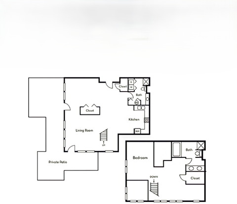 Floor plan for 1 bed, 2 baths, 1898 sqft